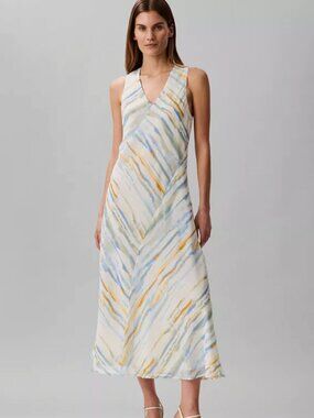 Women's Printed V-Neck Sleeveless Midi Dress from Calvin Klein Size M- NWT